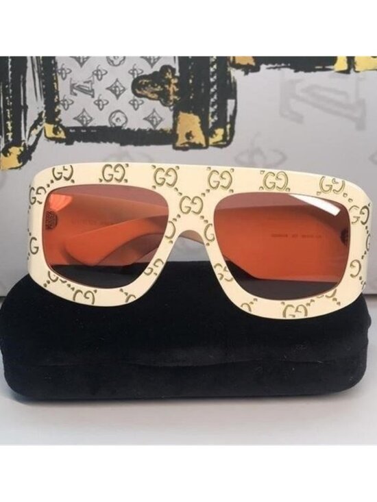Gucci Orange Mask Men New Authentic Gucci Cream Sunglasses with Orange Lenses GG0983S 001